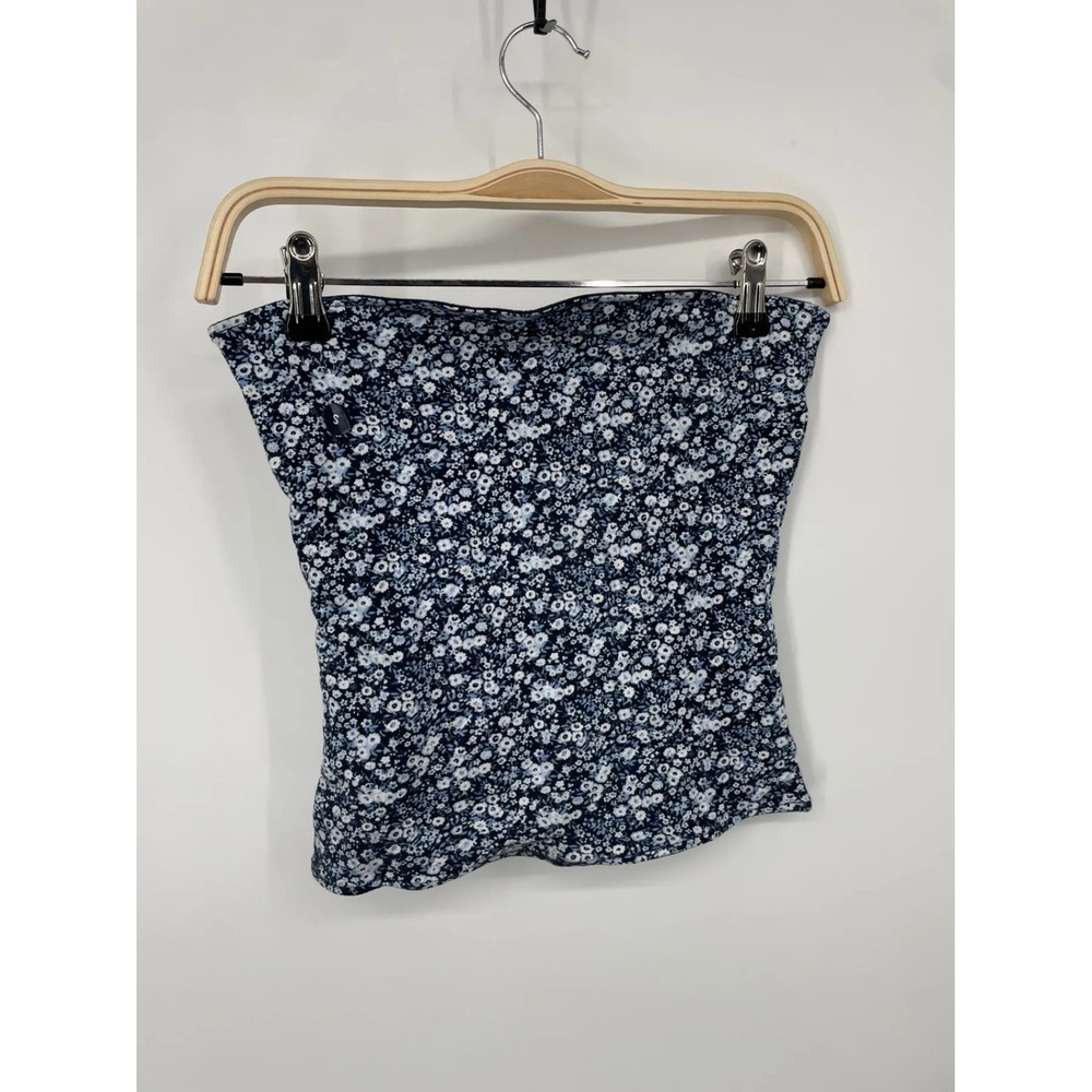 Hollister Womens Tube Top S Reversible Blue Floral Strapless Shirt NWT